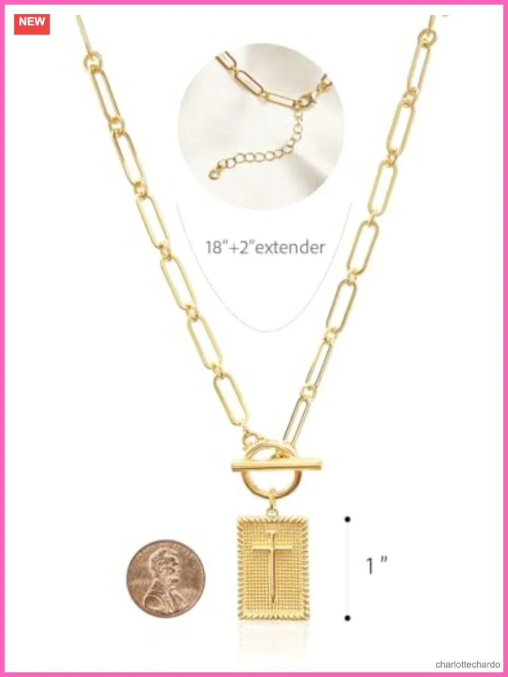 Chunky Gold Plated Cross Pendant Necklace Paperclip Chain Women Jewelry